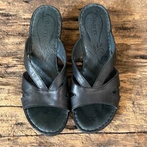 Born Handcrafted Black Leather Crossover Slide Sandal Size 8 Opanka